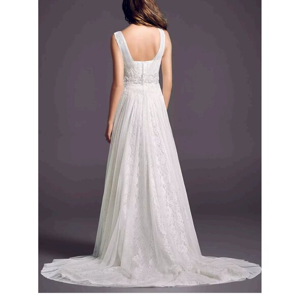 Oleg Cassini Tank Wedding Dress with Lace Accents STYLE# CWG530 - Picture 2 of 12